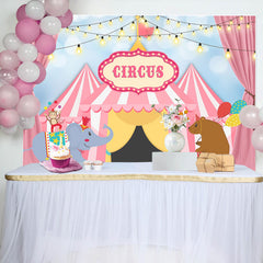 Aperturee - Circus Mill Animals Tent Pink Happy Birthay Backdrop