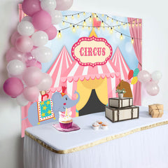 Aperturee - Circus Mill Animals Tent Pink Happy Birthay Backdrop