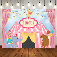 Aperturee - Circus Mill Animals Tent Pink Happy Birthay Backdrop