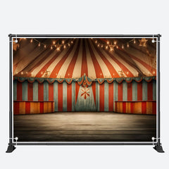 Aperturee - Circus Mill Tent Red Stripes Light Birthday Backdrop