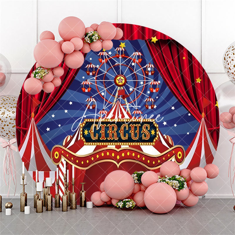 Aperturee Circus Red Curtain Ferris Wheel Circle Backdrop