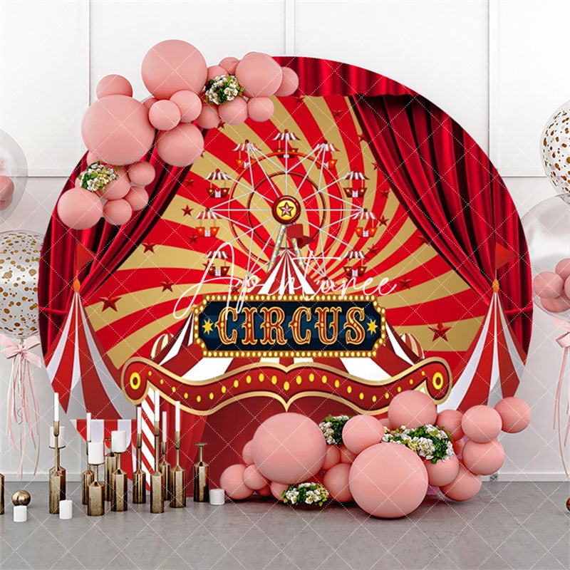 Aperturee Circus Red Star Curtain Stripes Circle Backdrop