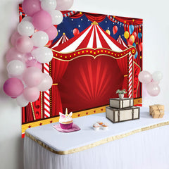 Aperturee - Circus Red Tents Stars Carnival Birthday Backdrop