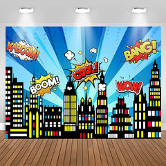 Aperturee - City Building Skyline Cartoon Birthday Backdrop