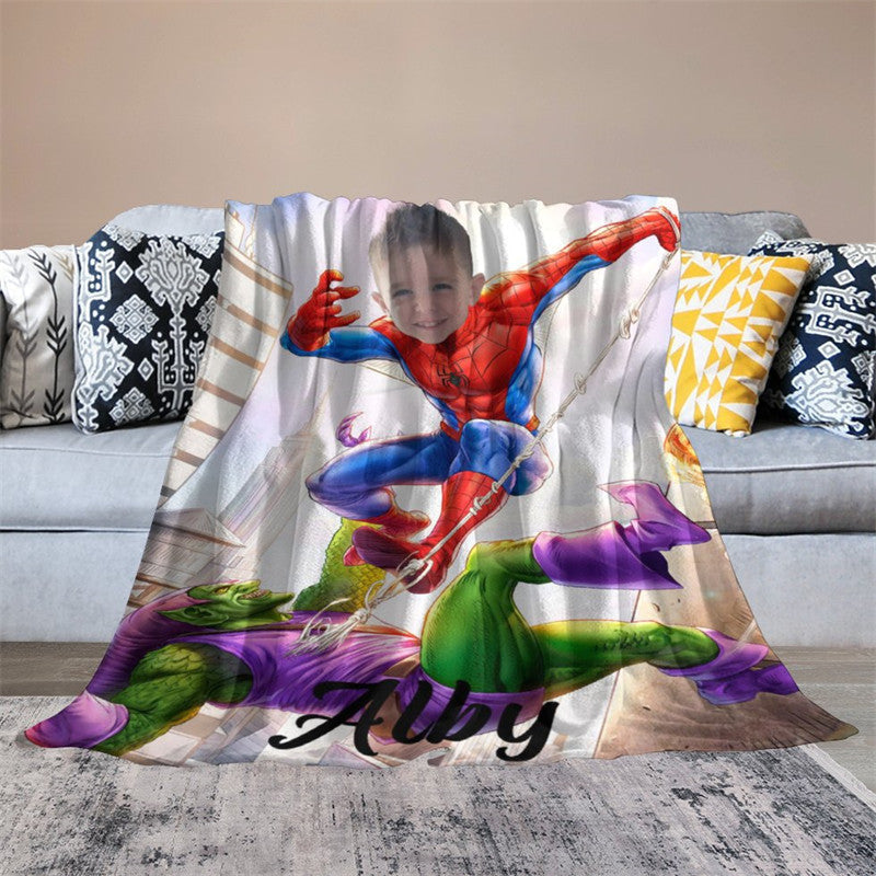 Aperturee - City Flying Hero Green Monster Cobweb Custom Blanket