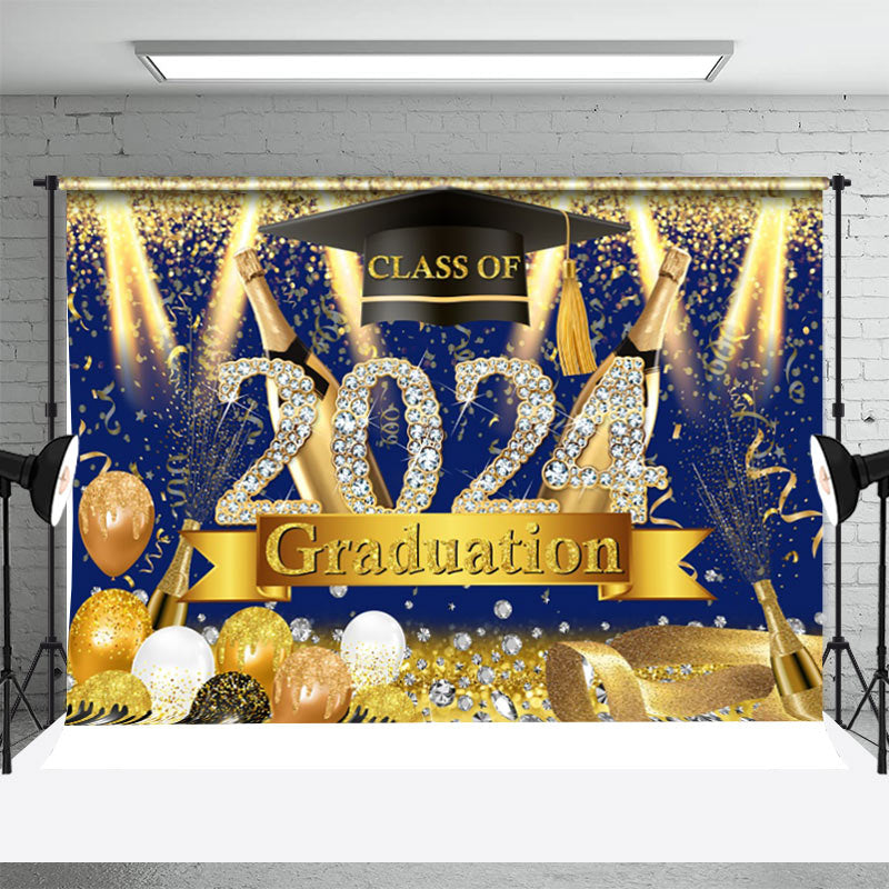 Aperturee - Class 2024 Blue Gold Sparkle Graduation Backdrop