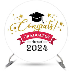 Aperturee - Class 2024 Golden Congrats Round Graduation Backdrop