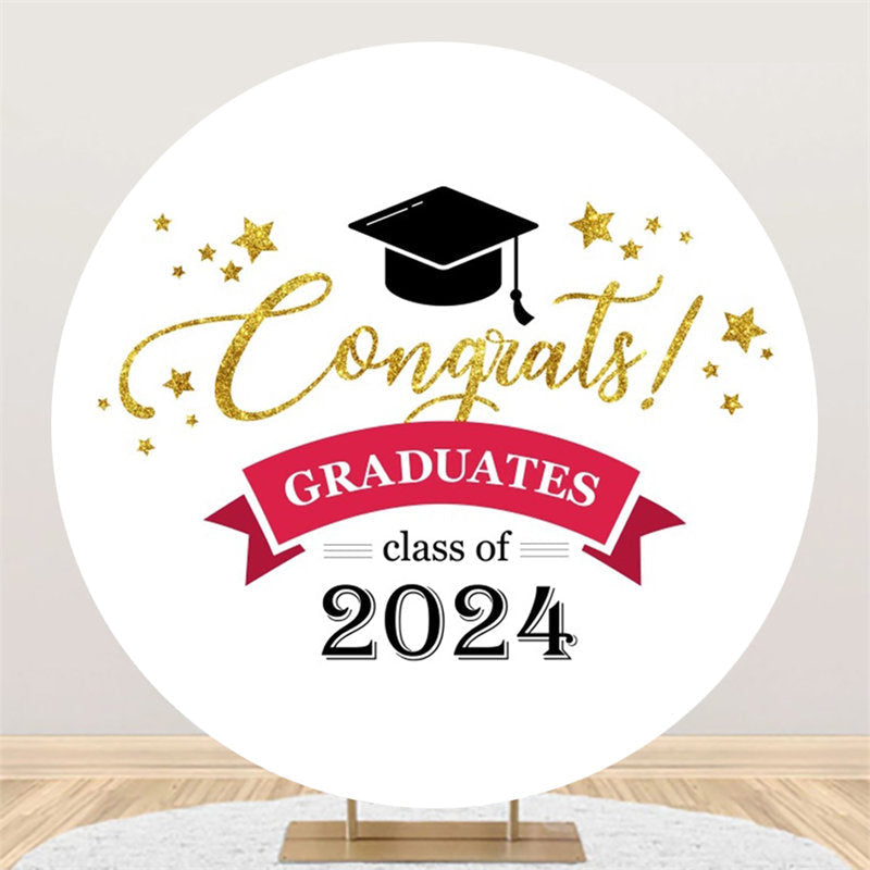 Aperturee - Class 2024 Golden Congrats Round Graduation Backdrop