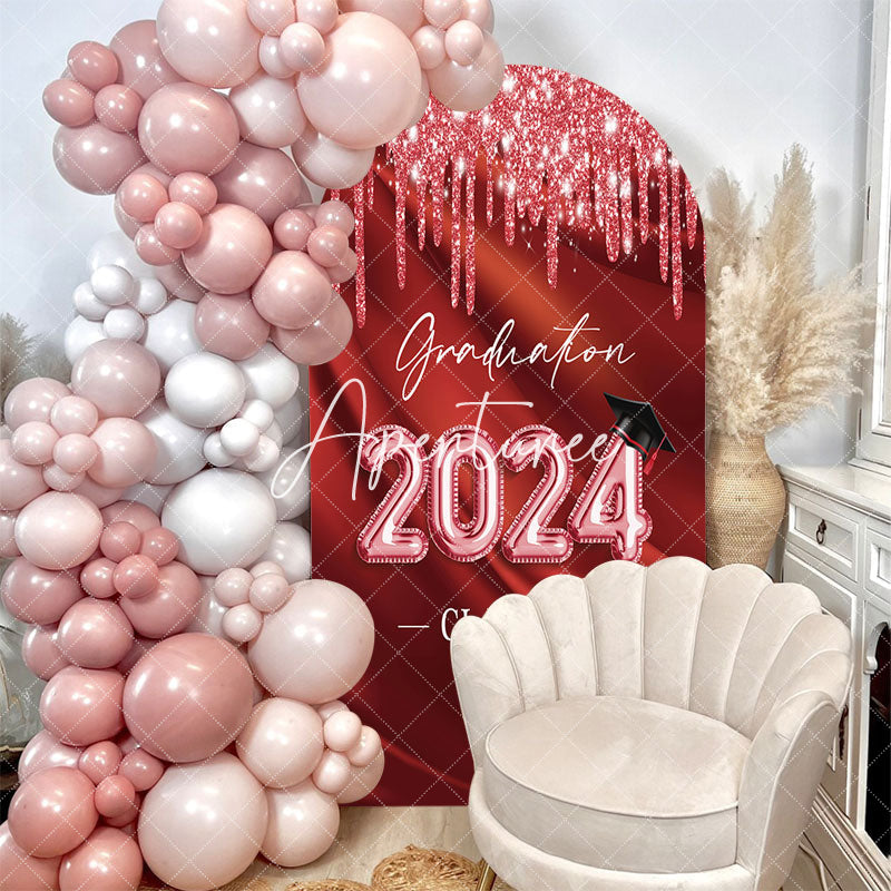 Aperturee - Class 2024 Red Rose Pink Sparkle Grad Arch Backdrop