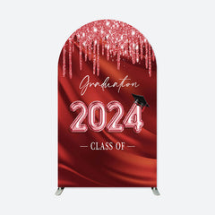 Aperturee - Class 2024 Red Rose Pink Sparkle Grad Arch Backdrop