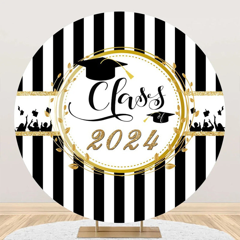 Aperturee - Class 2024 White Black Stripe Round Grad Backdrop