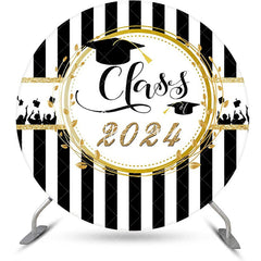 Aperturee - Class 2024 White Black Stripe Round Grad Backdrop