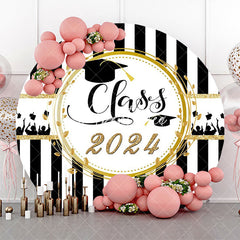 Aperturee - Class 2024 White Black Stripe Round Grad Backdrop