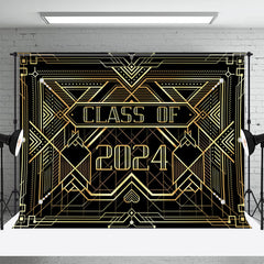 Aperturee - Class Of 2024 Gold Stripes Black Graduation Backdrop