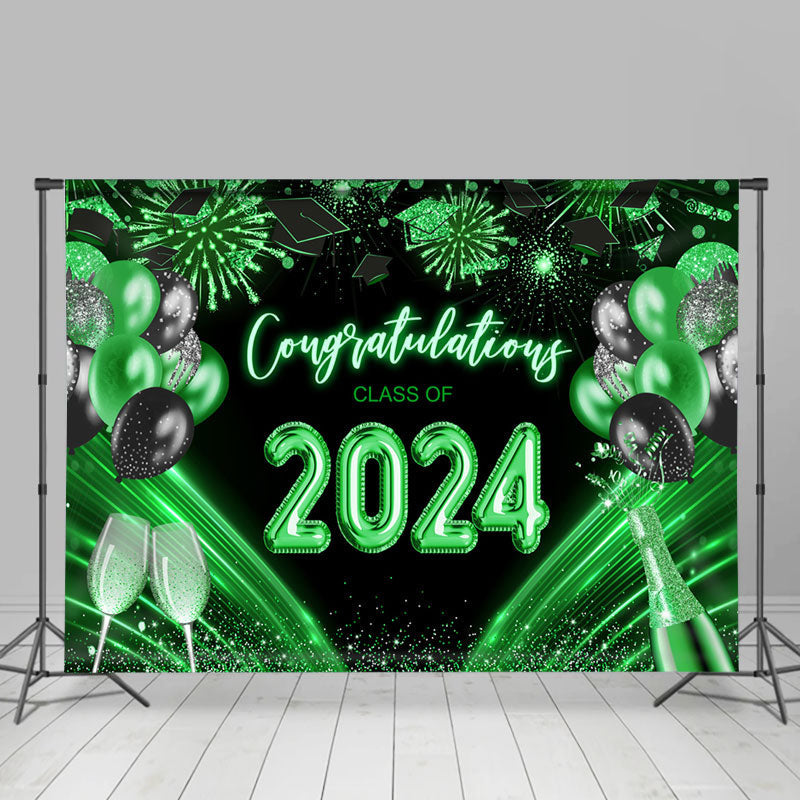 Aperturee - Class Of 2024 Green Balloons Graduation Backdrop