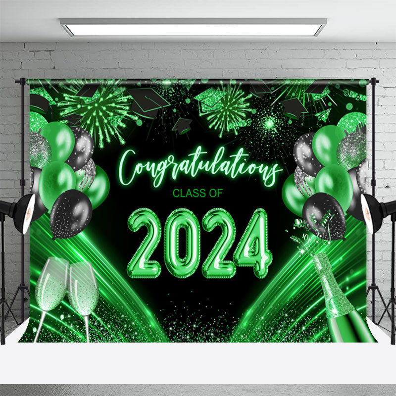 Aperturee - Class Of 2024 Green Balloons Graduation Backdrop