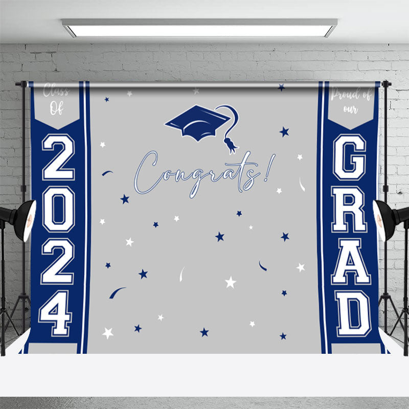 Aperturee - Class Of 2024 Grey Navy Blue Graduation Backdrop