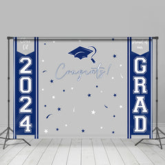 Aperturee - Class Of 2024 Grey Navy Blue Graduation Backdrop