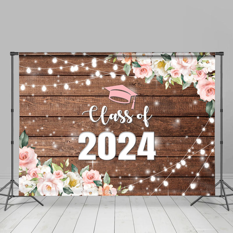 Aperturee - Class Of 2024 Wood Wall Floral Graduation Backdrop