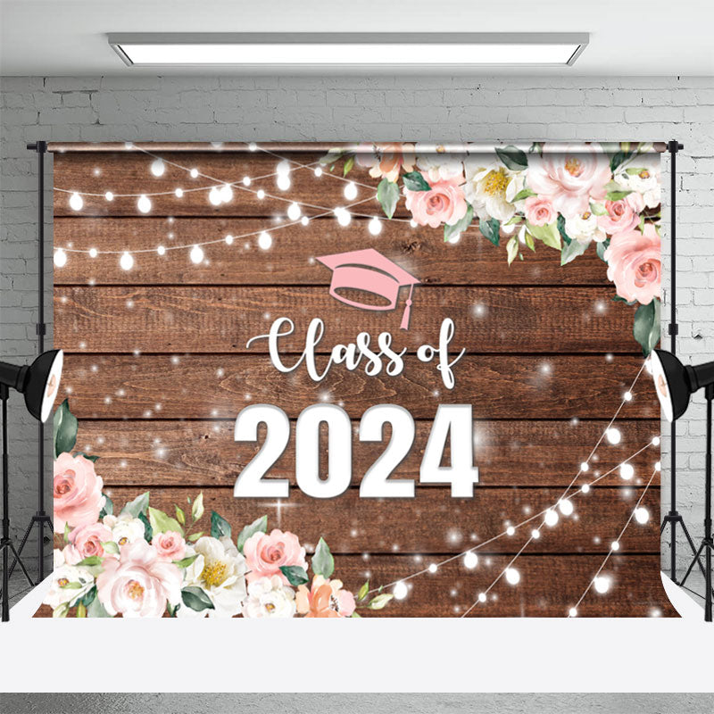 Aperturee - Class Of 2024 Wood Wall Floral Graduation Backdrop