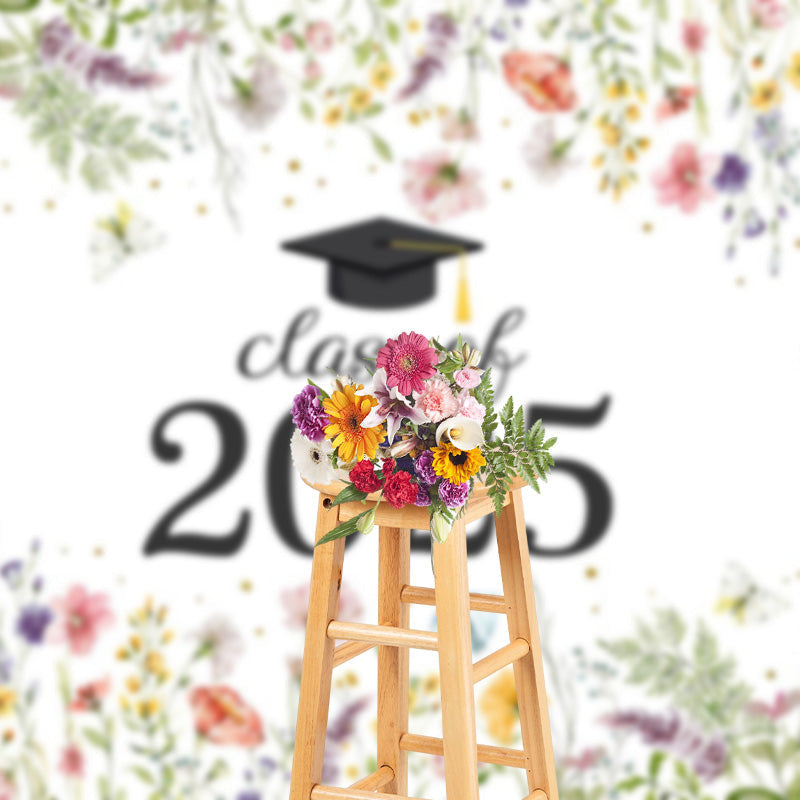 Aperturee - Class Of 2025 Spring Bloosom Flower Graduation Backdrop