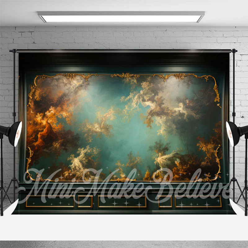 Aperturee - Classic Abstract Floral Painting Green Wall Backdrop