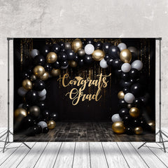 Aperturee - Classic Black Gold Balloon Congrats Grad Backdrop