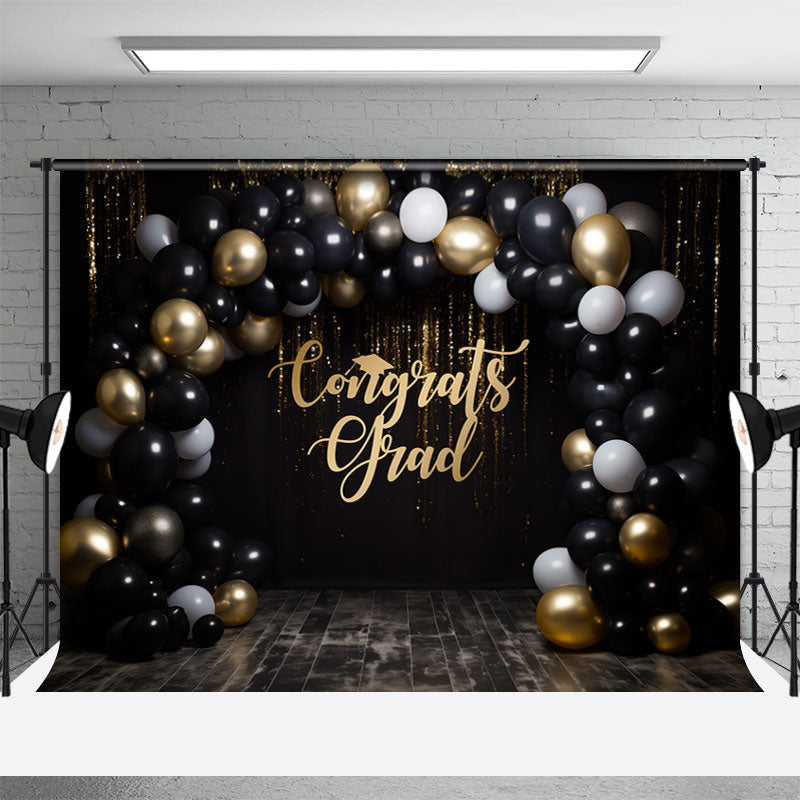 Aperturee - Classic Black Gold Balloon Congrats Grad Backdrop