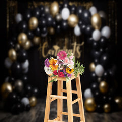 Aperturee - Classic Black Gold Balloon Congrats Grad Backdrop