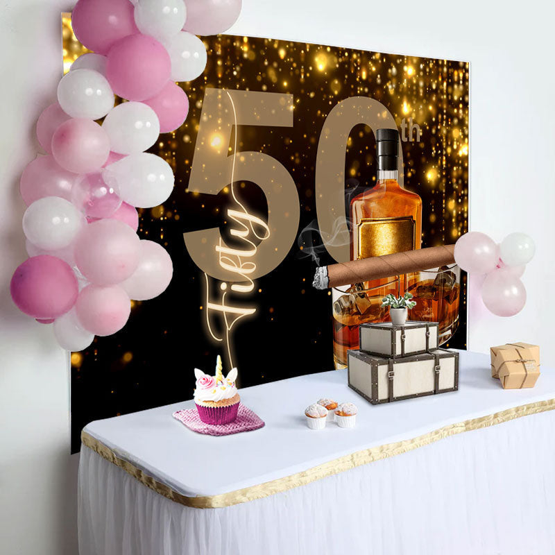 Aperturee - Classic Black Gold Cheers To 50 Birthday Backdrop