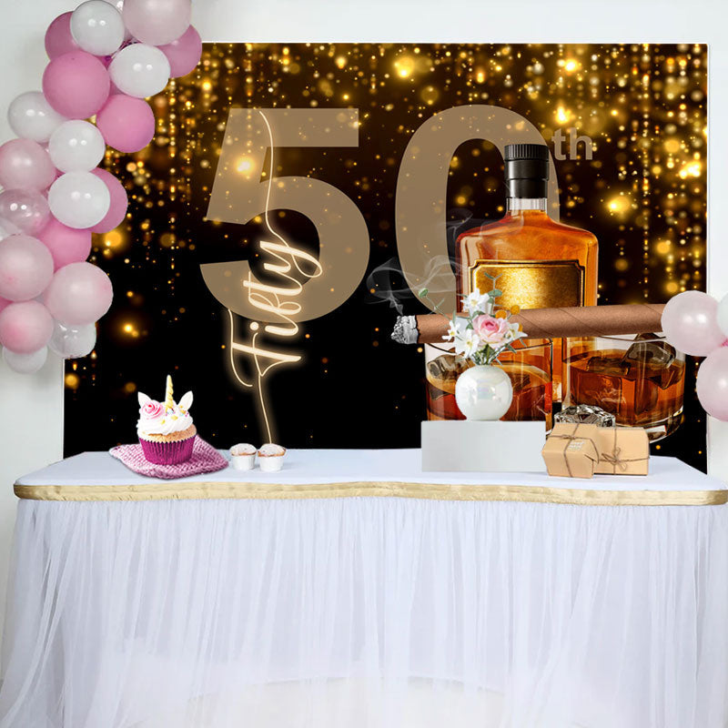 Aperturee - Classic Black Gold Cheers To 50 Birthday Backdrop