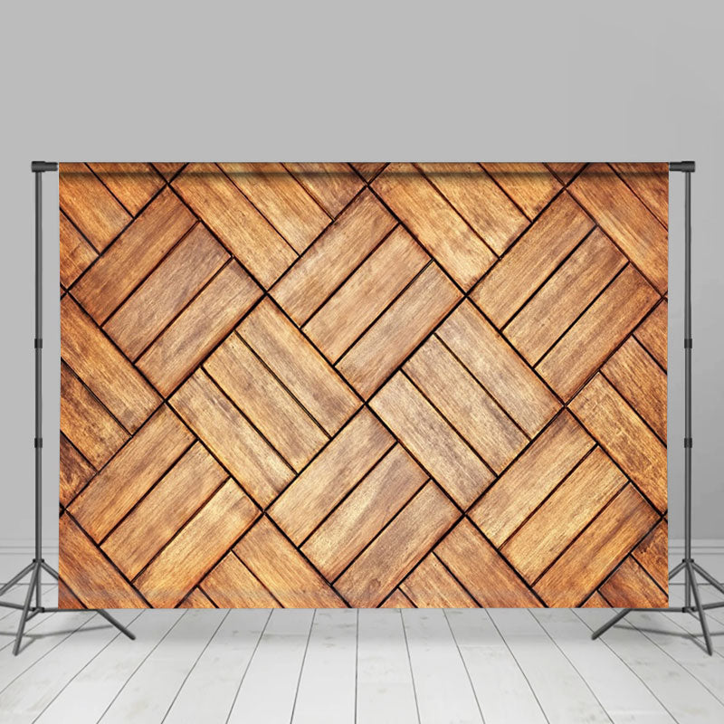 Aperturee - Classic Brown Plaid Wood Plank Floor Photo Backdrop