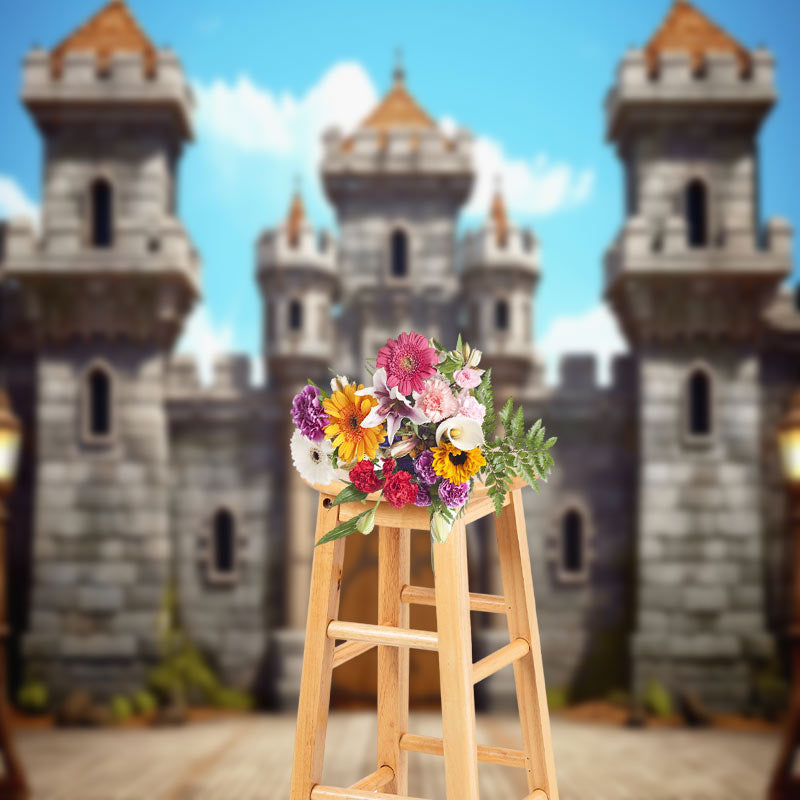 Aperturee - Classic Cartoon Game Castle Blue Sky Photo Backdrop