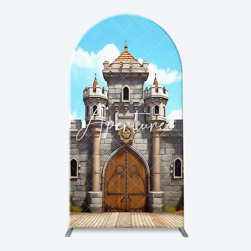 Aperturee - Classic Game Castle Blue Sky Arch Birthday Backdrop