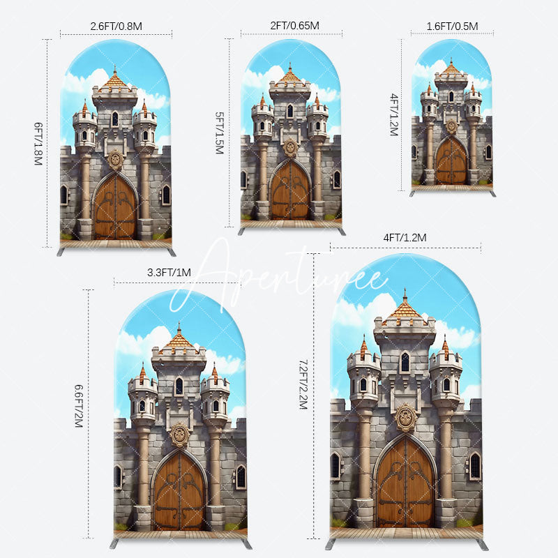 Aperturee - Classic Game Castle Blue Sky Arch Birthday Backdrop