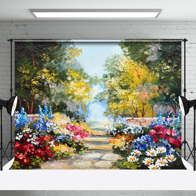 Aperturee - Classic Oil Painting Flower Forest Spring Backdrop