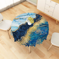 Aperturee - Classic Palace Blue Gold Marble Round Tablecloth