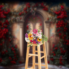 Aperturee - Classic Red Floral Door Portrait Photo Booth Backdrop