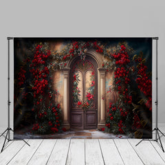 Aperturee - Classic Red Floral Door Portrait Photo Booth Backdrop