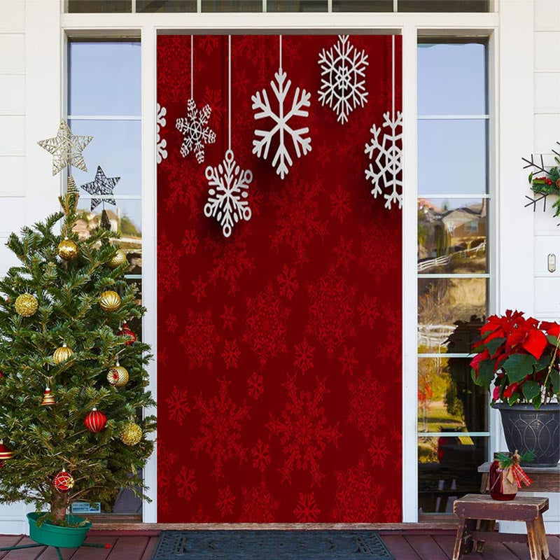 Aperturee - Classic Red Snowflake Patterns Christmas Door Cover