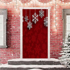 Aperturee - Classic Red Snowflake Patterns Christmas Door Cover