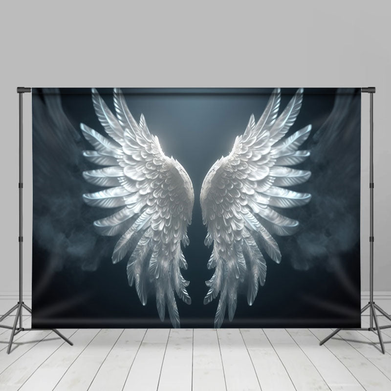 Aperturee - Classy White Angel Wings Smog Black Photo Backdrop