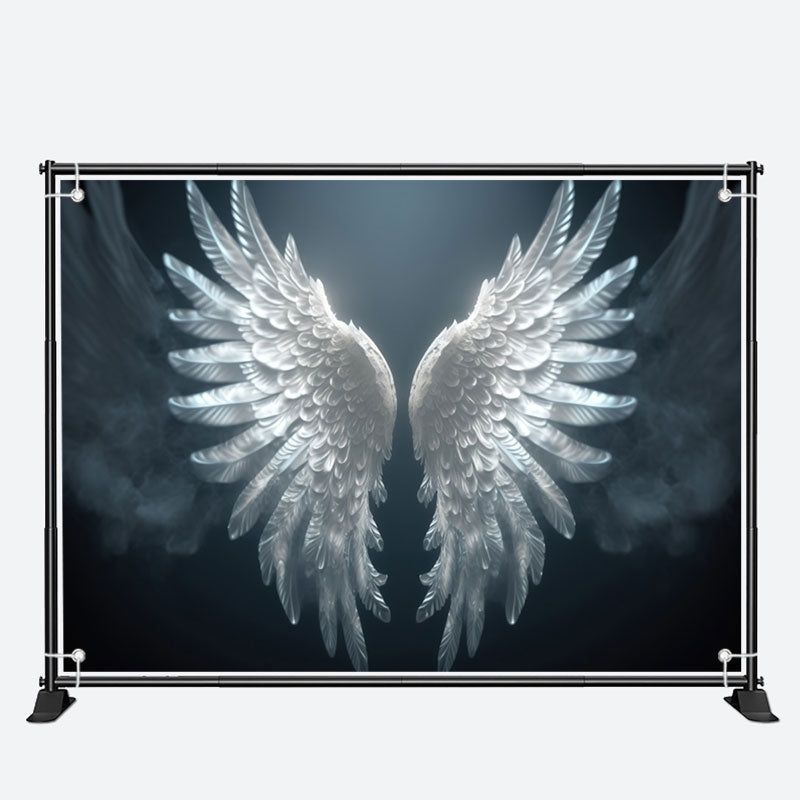 Aperturee - Classy White Angel Wings Smog Black Photo Backdrop