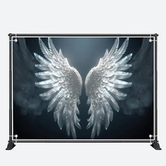 Aperturee - Classy White Angel Wings Smog Black Photo Backdrop