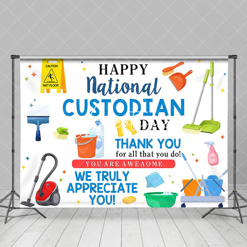 Aperturee - Cleaning Tools Happy National Custodian Day Backdrop