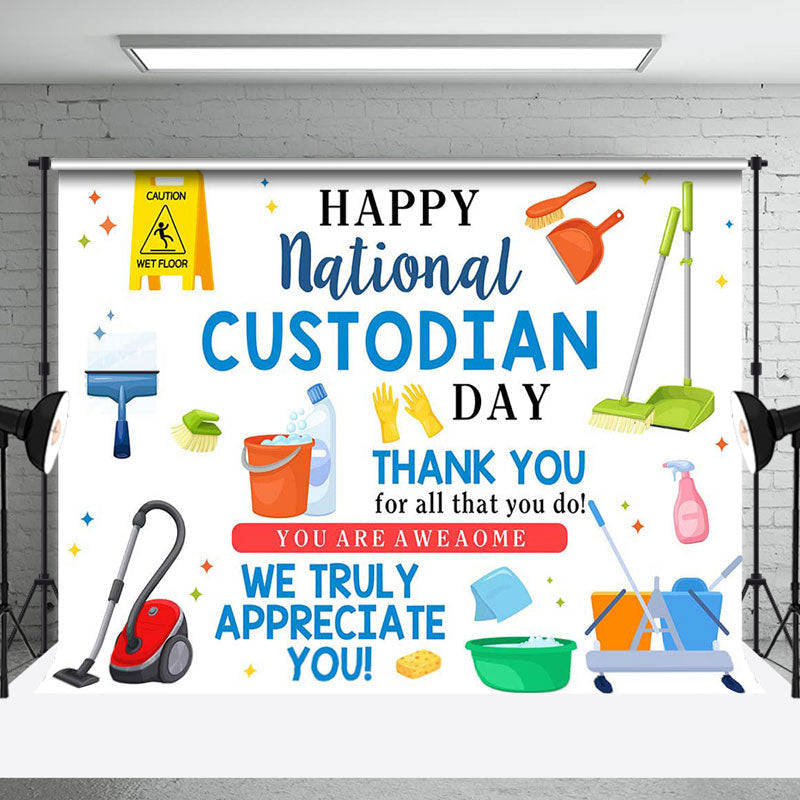 Aperturee - Cleaning Tools Happy National Custodian Day Backdrop