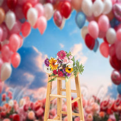 Aperturee - Clear Sky Rose Balloon Birthday Cake Smash Backdrop