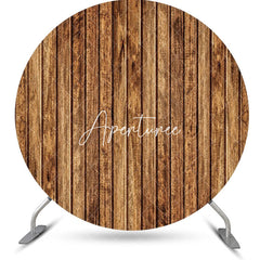 Aperturee - Clear Vintage Brown Wood Plank Round Party Backdrop