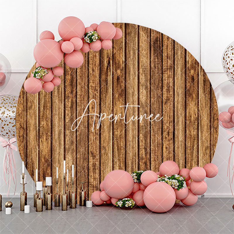 Aperturee - Clear Vintage Brown Wood Plank Round Party Backdrop