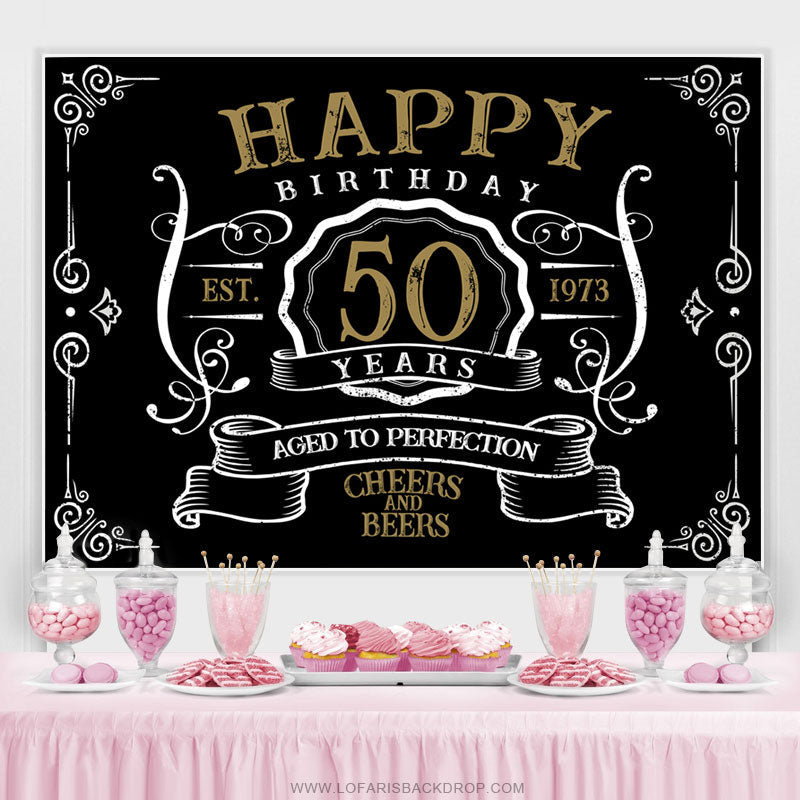 Aperturee Black Age To Perfection Happy 50th Birthday Backdrop